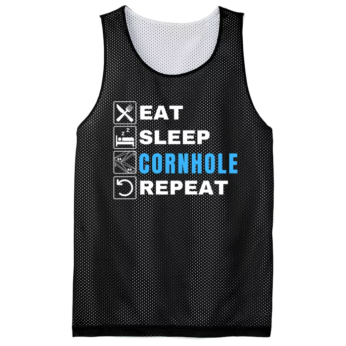 Eat Sleep Cornhole Repeat, Funny Corn Hole Team Lawn Game Mesh Reversible Basketball Jersey Tank