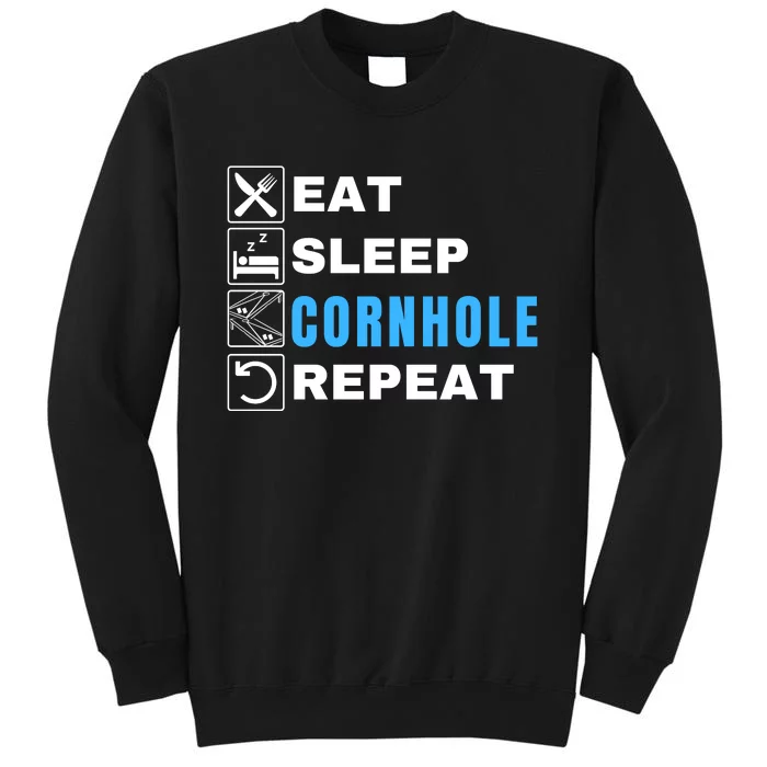 Eat Sleep Cornhole Repeat, Funny Corn Hole Team Lawn Game Tall Sweatshirt