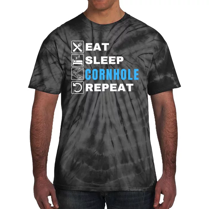 Eat Sleep Cornhole Repeat, Funny Corn Hole Team Lawn Game Tie-Dye T-Shirt