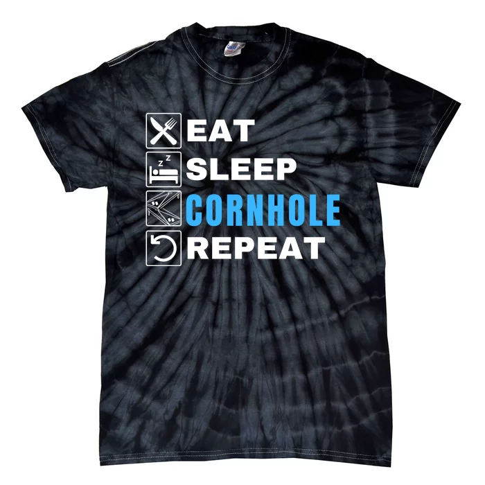 Eat Sleep Cornhole Repeat, Funny Corn Hole Team Lawn Game Tie-Dye T-Shirt