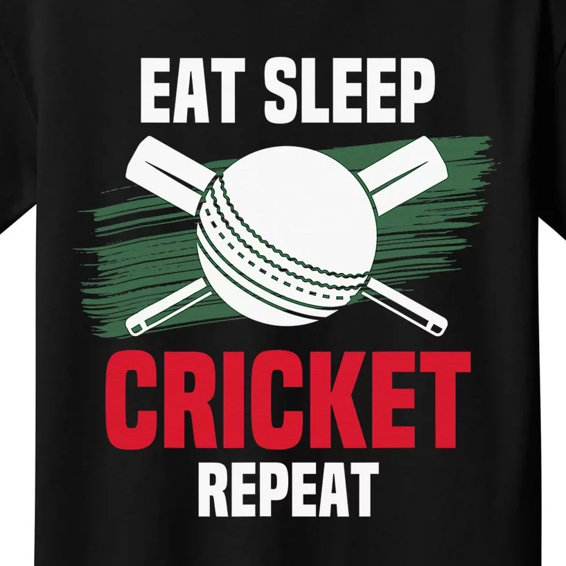 Eat Sleep Cricket Repeat Field Sports Cricketer Player Kids T-Shirt