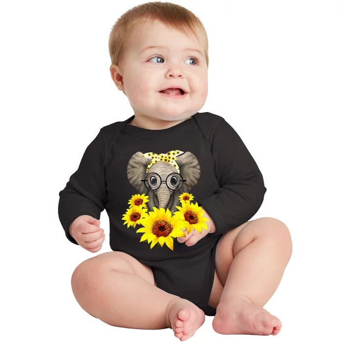 Elephant Sunflower Cute Elephant Love Sunflower Baby Long Sleeve Bodysuit