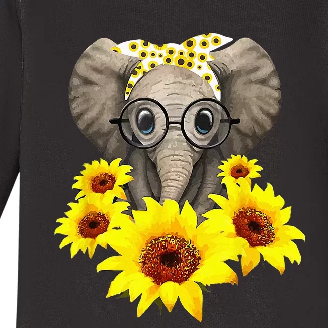 Elephant Sunflower Cute Elephant Love Sunflower Baby Long Sleeve Bodysuit