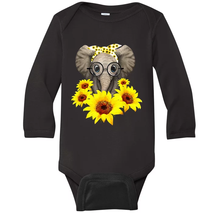 Elephant Sunflower Cute Elephant Love Sunflower Baby Long Sleeve Bodysuit