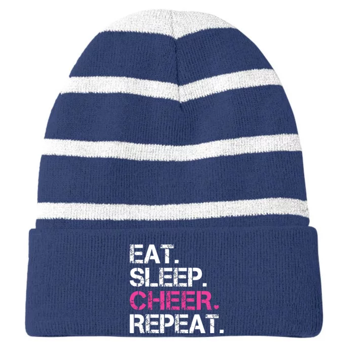 Eat Sleep Cheer Repeat Cheerleading Cheerleader Gifts Striped Beanie with Solid Band