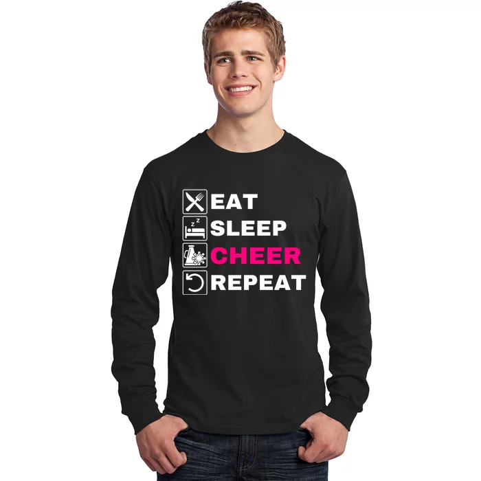 Eat Sleep Cheer Repeat, Cheerleading, Funny Cheerleader Long Sleeve Shirt