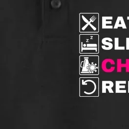 Eat Sleep Cheer Repeat, Cheerleading, Funny Cheerleader Dry Zone Grid Performance Polo