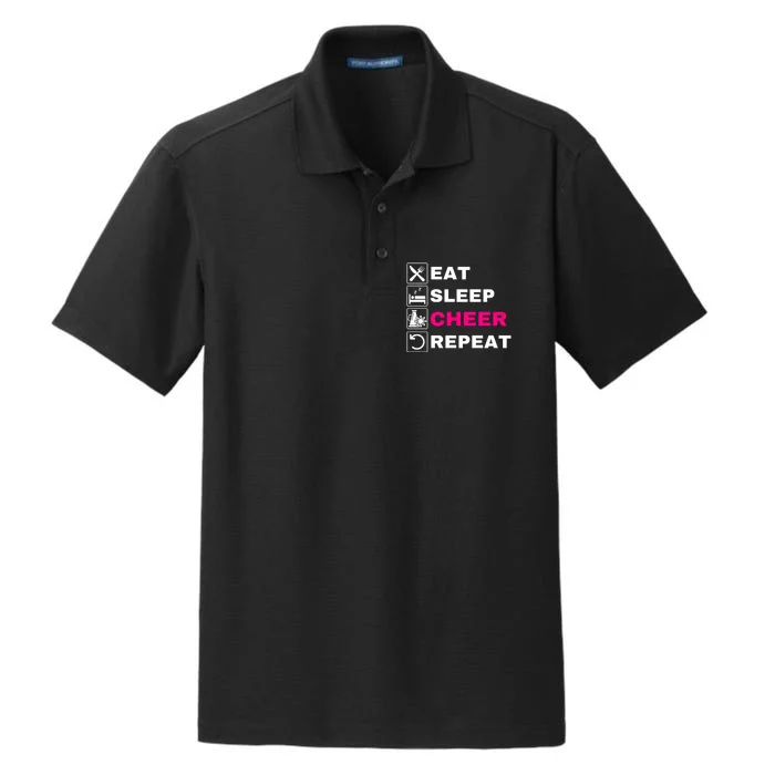 Eat Sleep Cheer Repeat, Cheerleading, Funny Cheerleader Dry Zone Grid Performance Polo