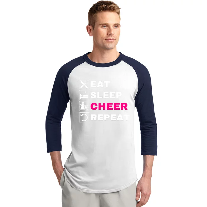 Eat Sleep Cheer Repeat, Cheerleading, Funny Cheerleader Baseball Sleeve Shirt