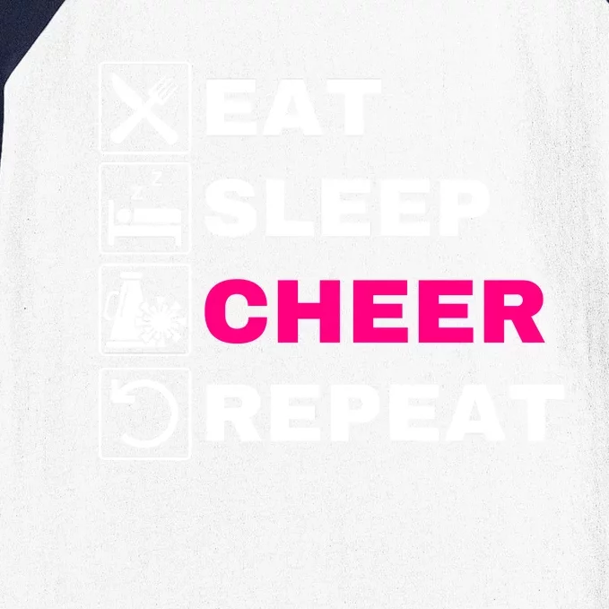 Eat Sleep Cheer Repeat, Cheerleading, Funny Cheerleader Baseball Sleeve Shirt