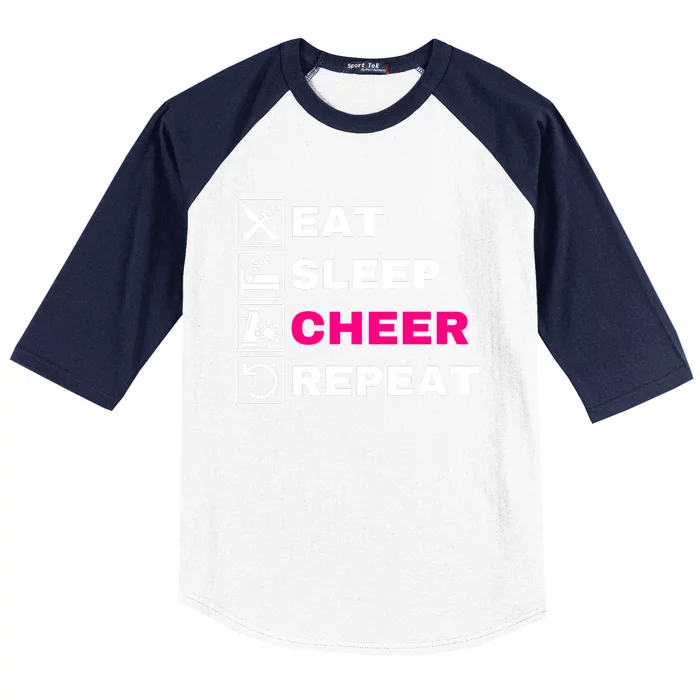 Eat Sleep Cheer Repeat, Cheerleading, Funny Cheerleader Baseball Sleeve Shirt