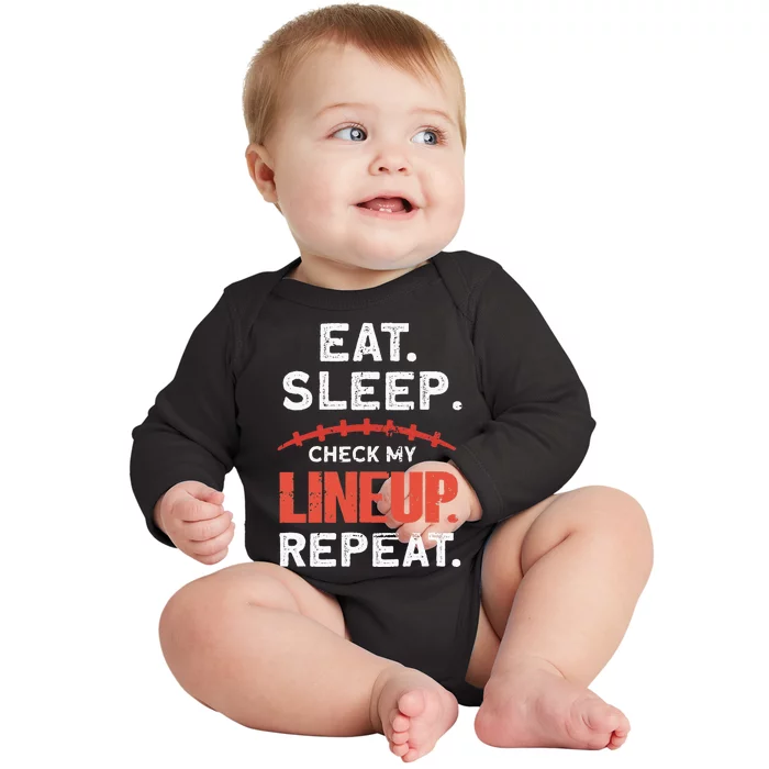 Eat Sleep Check My Lineup Repeat Fantasy Football Baby Long Sleeve Bodysuit