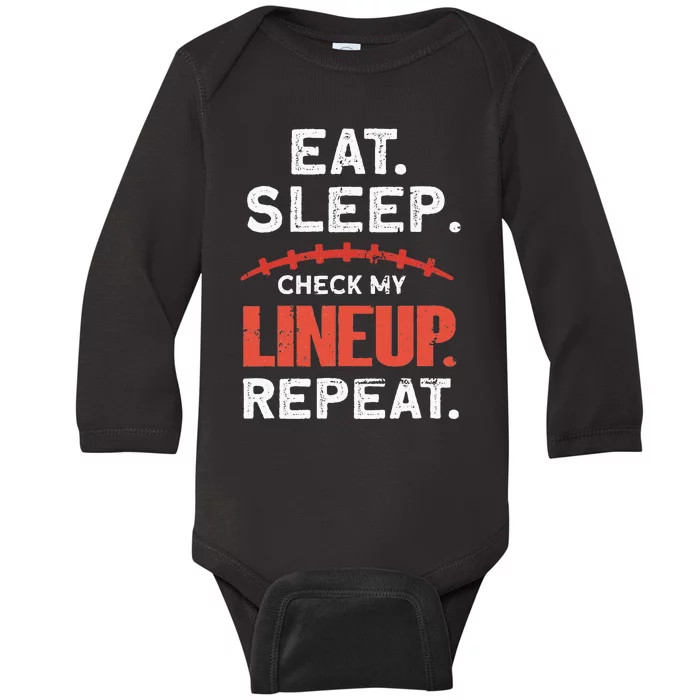 Eat Sleep Check My Lineup Repeat Fantasy Football Baby Long Sleeve Bodysuit