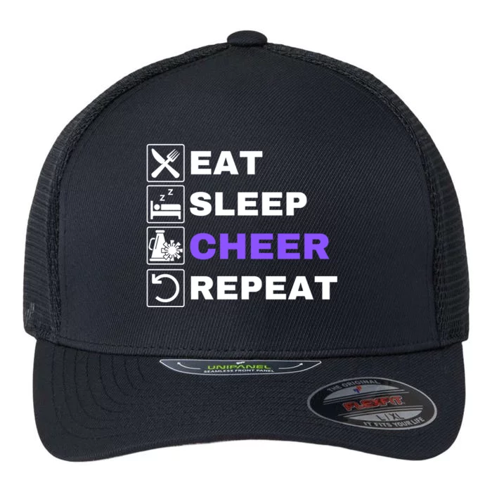 Eat Sleep Cheer Repeat, Funny Cheerleader, Cheerleading Flexfit Unipanel Trucker Cap