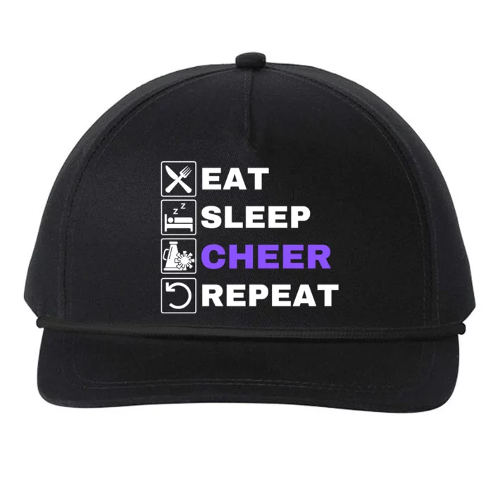 Eat Sleep Cheer Repeat, Funny Cheerleader, Cheerleading Snapback Five-Panel Rope Hat