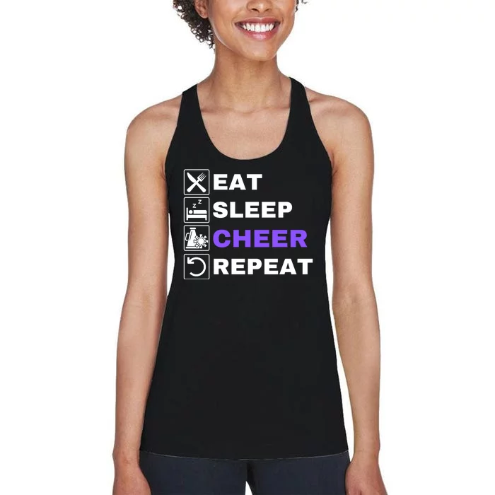 Eat Sleep Cheer Repeat, Funny Cheerleader, Cheerleading Women's Racerback Tank