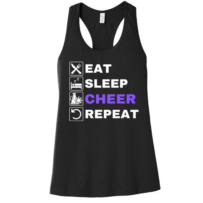 Eat Sleep Cheer Repeat, Funny Cheerleader, Cheerleading Women's Racerback Tank