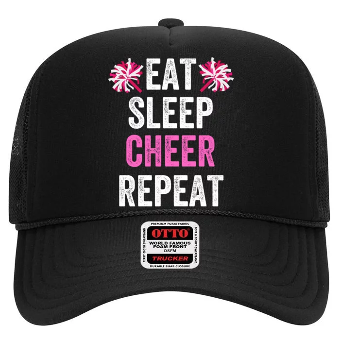 Eat Sleep Cheer Repeat Cheerleading Cute Gift High Crown Mesh Trucker Hat