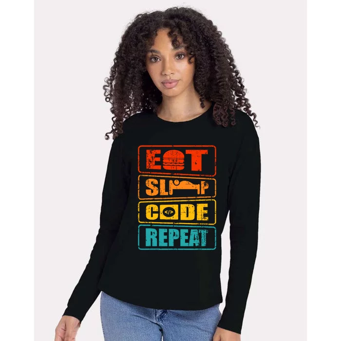 Eat Sleep Code Repeat Computer Science Programmer Gift Womens Cotton Relaxed Long Sleeve T-Shirt