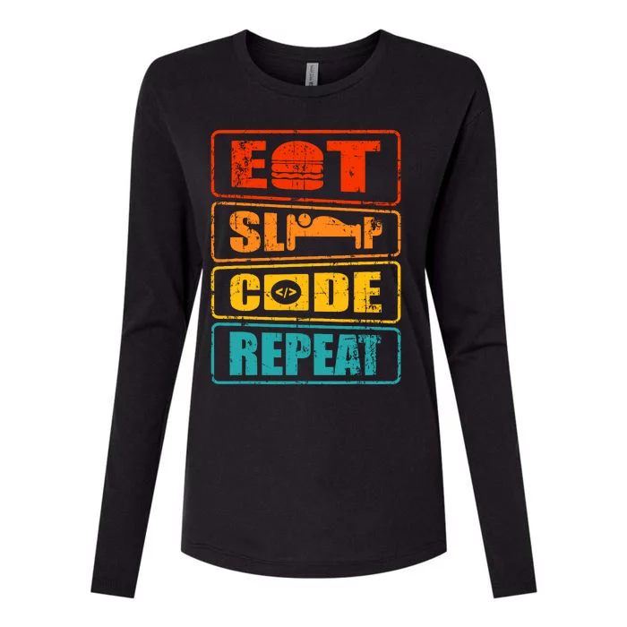 Eat Sleep Code Repeat Computer Science Programmer Gift Womens Cotton Relaxed Long Sleeve T-Shirt