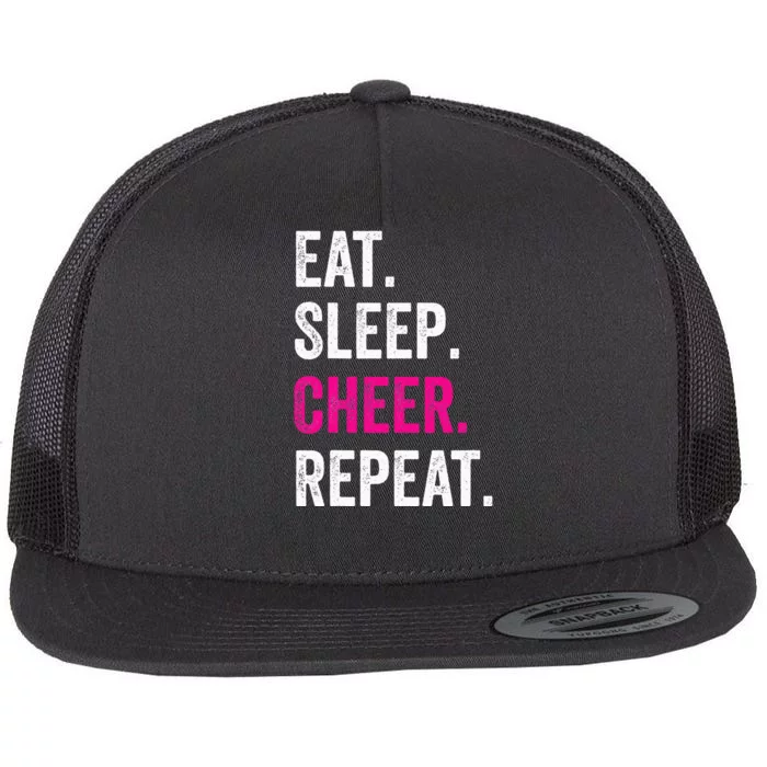 Eat Sleep Cheer Repeat Cheerleading Cheerleader Gifts Flat Bill Trucker Hat