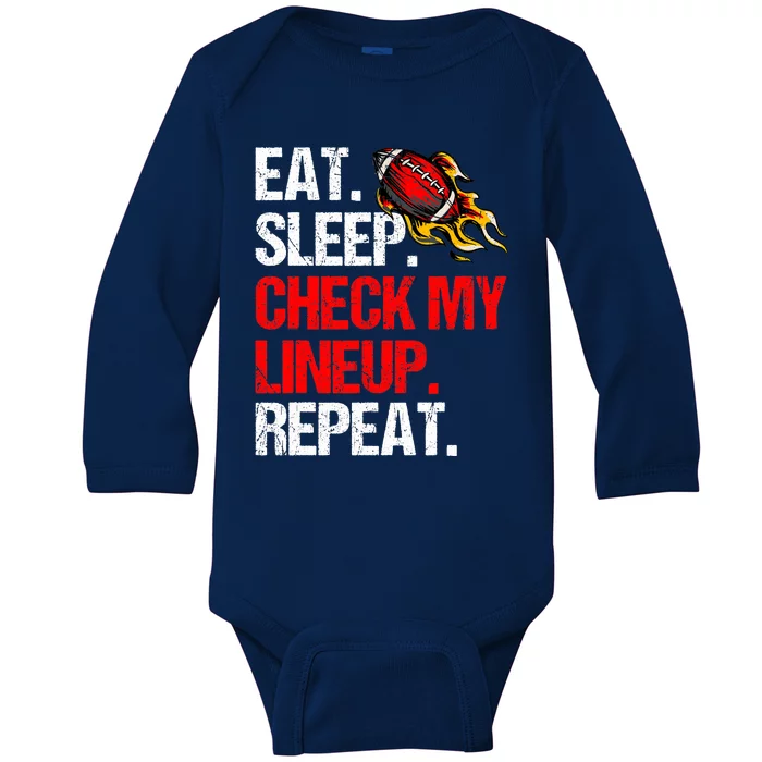 Eat Sleep Check My Lineup Repeat, Fantasy Football Baby Long Sleeve Bodysuit