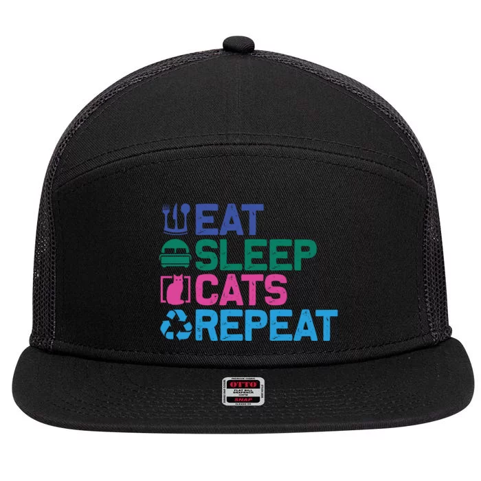 Eat Sleep Cats Repeat 7 Panel Mesh Trucker Snapback Hat