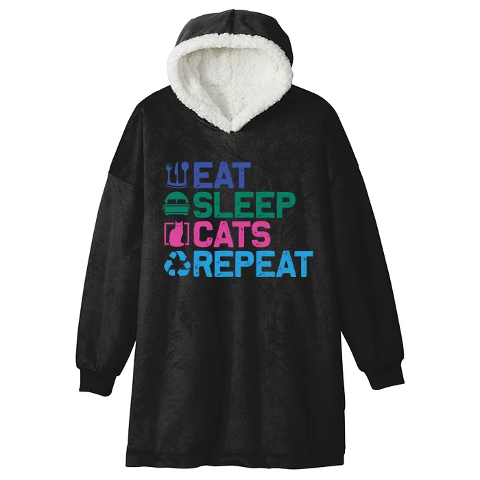 Eat Sleep Cats Repeat Hooded Wearable Blanket