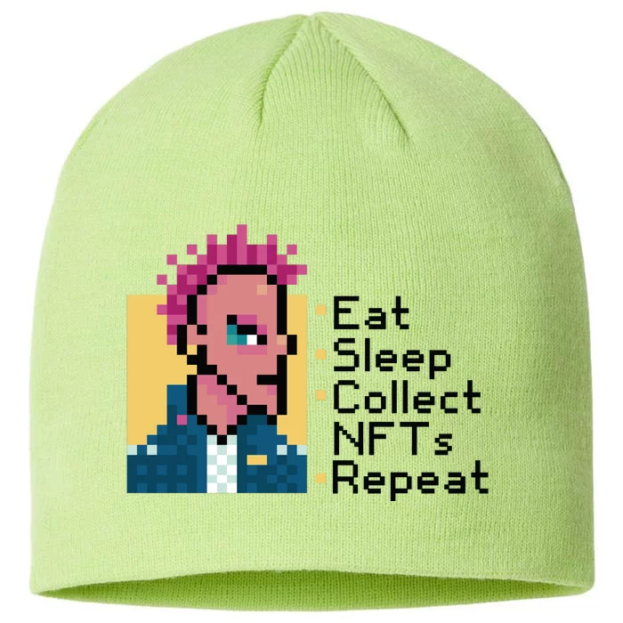 Eat Sleep Collect Nfts Repeat Pixel 8 1/2in Sustainable Knit Beanie