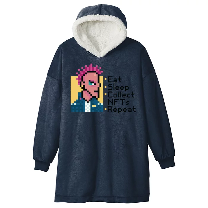 Eat Sleep Collect Nfts Repeat Pixel Hooded Wearable Blanket