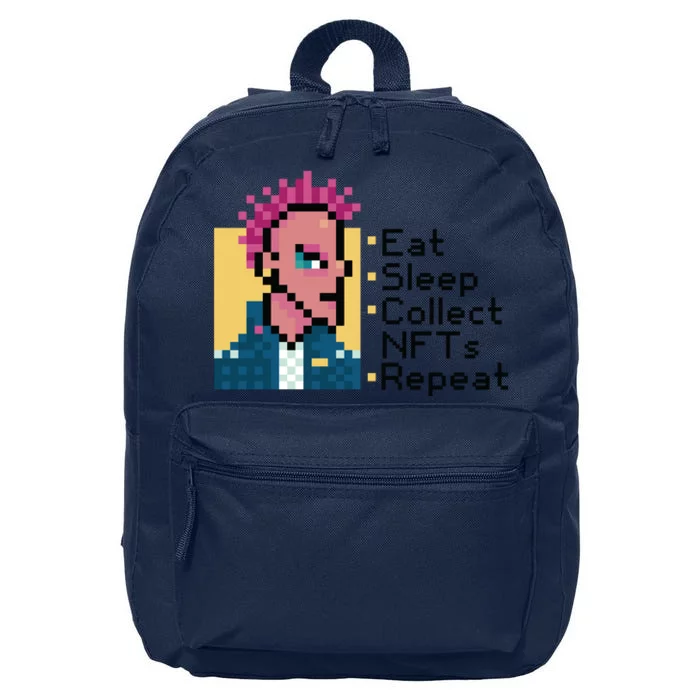 Eat Sleep Collect Nfts Repeat Pixel 16 in Basic Backpack