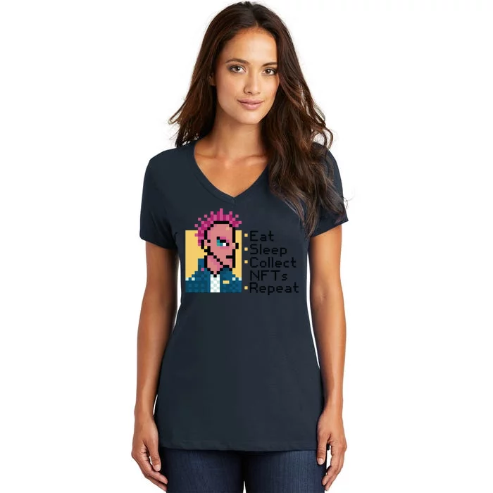 Eat Sleep Collect Nfts Repeat Pixel Women's V-Neck T-Shirt