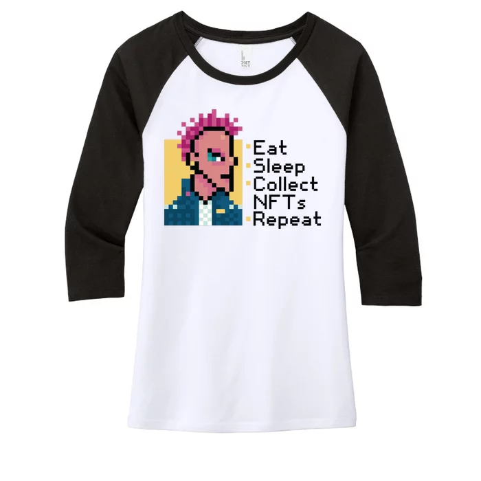 Eat Sleep Collect Nfts Repeat Pixel Women's Tri-Blend 3/4-Sleeve Raglan Shirt