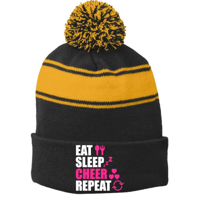 Eat Sleep Cheer Repeat Funny Cheerleader Cheering Squad Gag Stripe Pom Pom Beanie