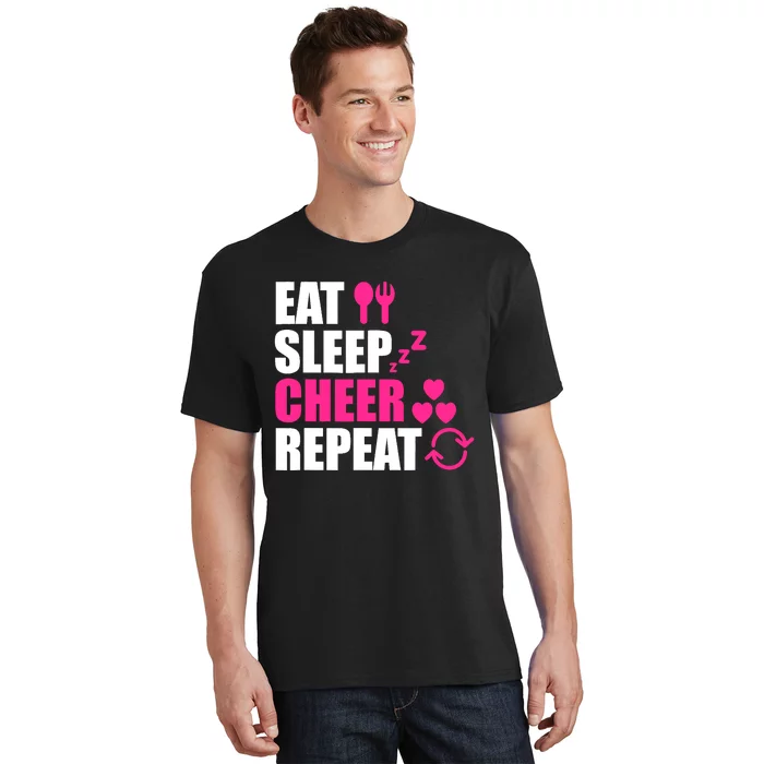 Eat Sleep Cheer Repeat Funny Cheerleader Cheering Squad Gag T-Shirt