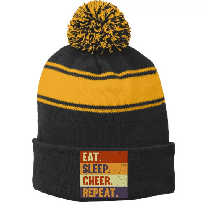 Eat Sleep Cheer Repeat Funny Cheerleading Cheerleader Cool Stripe Pom Pom Beanie