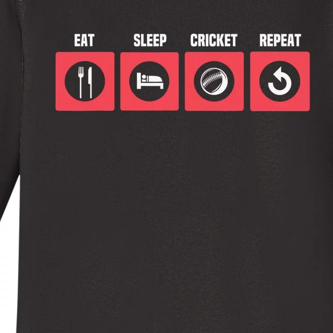 Eat Sleep Cricket Retro Cricket Ball Sport Player Field Game Baby Long Sleeve Bodysuit