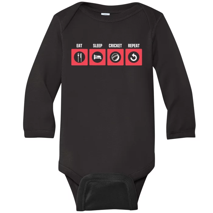 Eat Sleep Cricket Retro Cricket Ball Sport Player Field Game Baby Long Sleeve Bodysuit