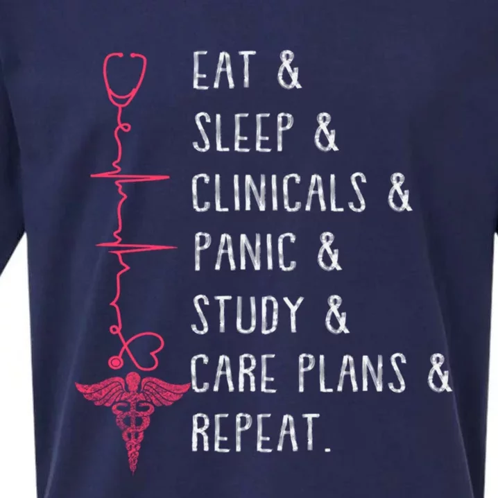 Eat Sleep Clinicals Panic Study Repeat Nurse Sutdent Nurse Funny Gift Sueded Cloud Jersey T-Shirt