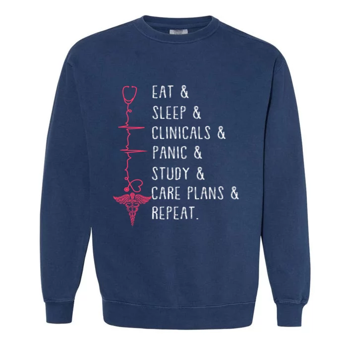 Eat Sleep Clinicals Panic Study Repeat Nurse Sutdent Nurse Funny Gift Garment-Dyed Sweatshirt