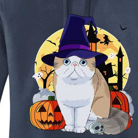 Exotic Shorthair Cute Cat Halloween Witch Pumpkin Women's Pullover Hoodie