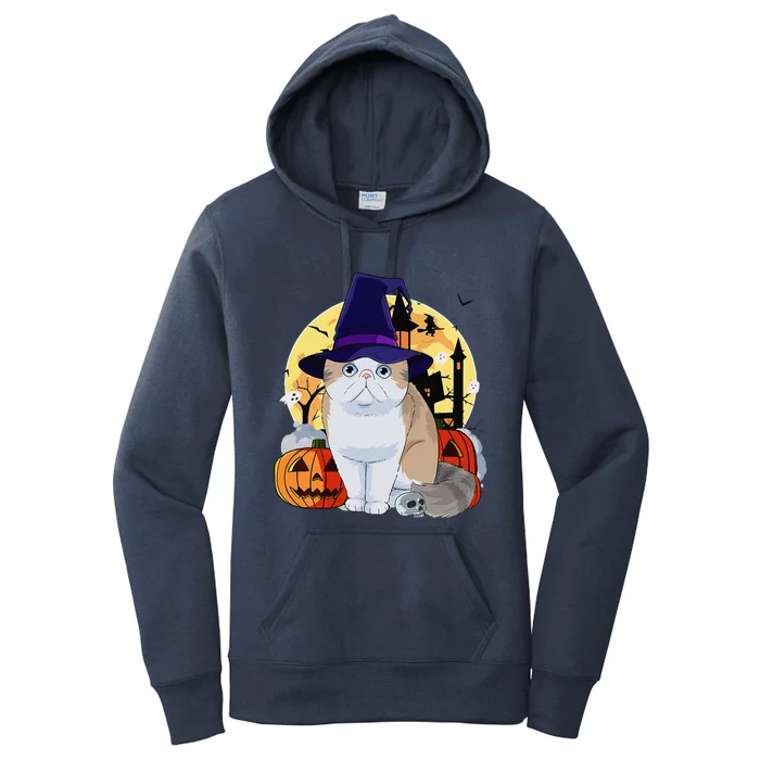 Exotic Shorthair Cute Cat Halloween Witch Pumpkin Women's Pullover Hoodie