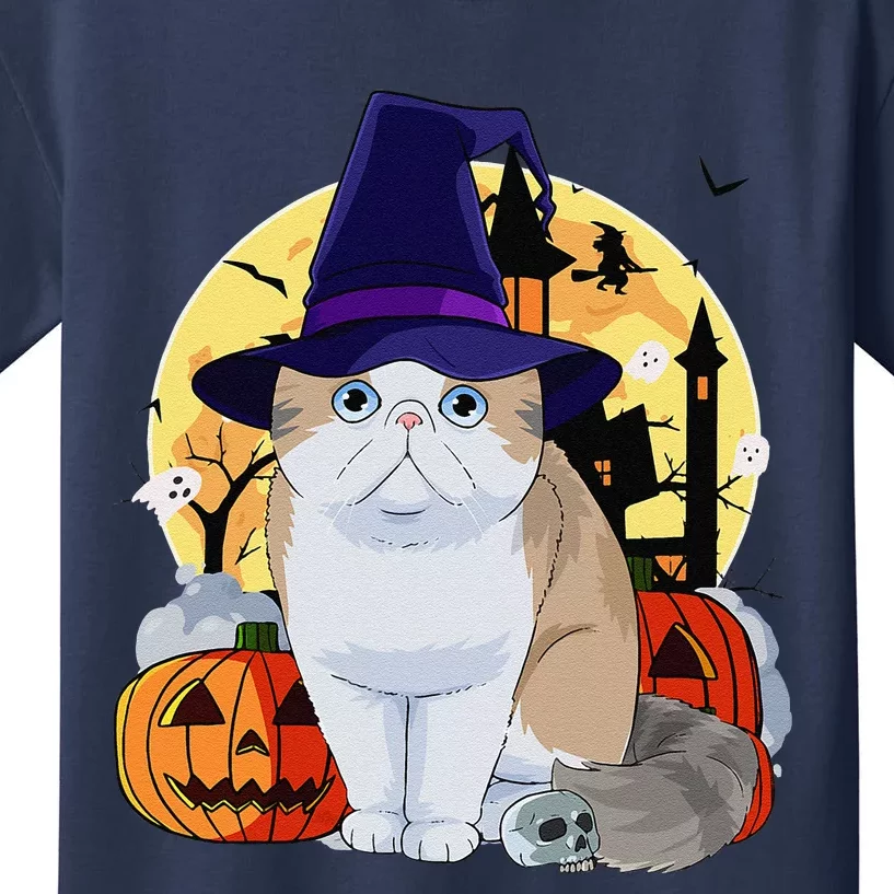 Exotic Shorthair Cute Cat Halloween Witch Pumpkin Kids T-Shirt