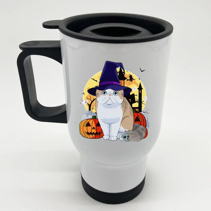 Exotic Shorthair Cute Cat Halloween Witch Pumpkin Front & Back Stainless Steel Travel Mug