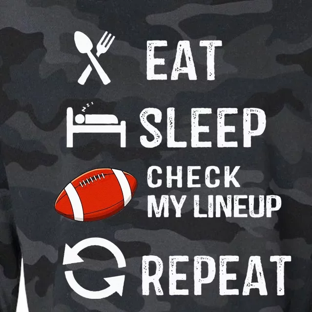 Eat Sleep Check My Lineup Repeat Retro Fantasy Football Cropped Pullover Crew