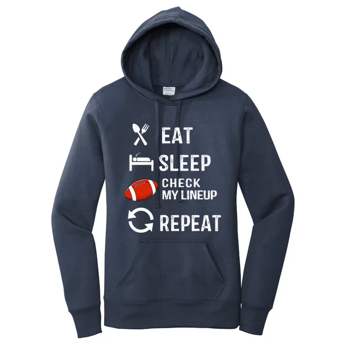 Eat Sleep Check My Lineup Repeat Retro Fantasy Football Women's Pullover Hoodie