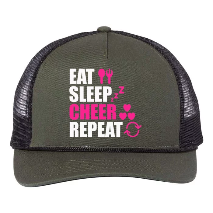 Eat Sleep Cheer Repeat Funny Cheerleader Cheering Squad Gag Retro Rope Trucker Hat Cap