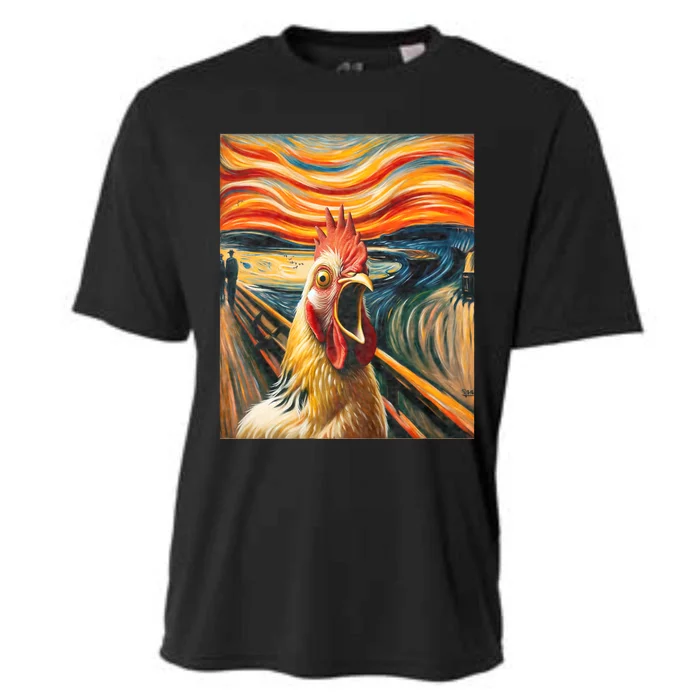 Expressionist Scream Chicken Lovers | Artistic Chicken Cooling Performance Crew T-Shirt