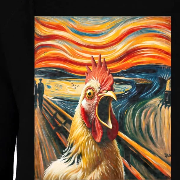 Expressionist Scream Chicken Lovers | Artistic Chicken Womens Funnel Neck Pullover Hood