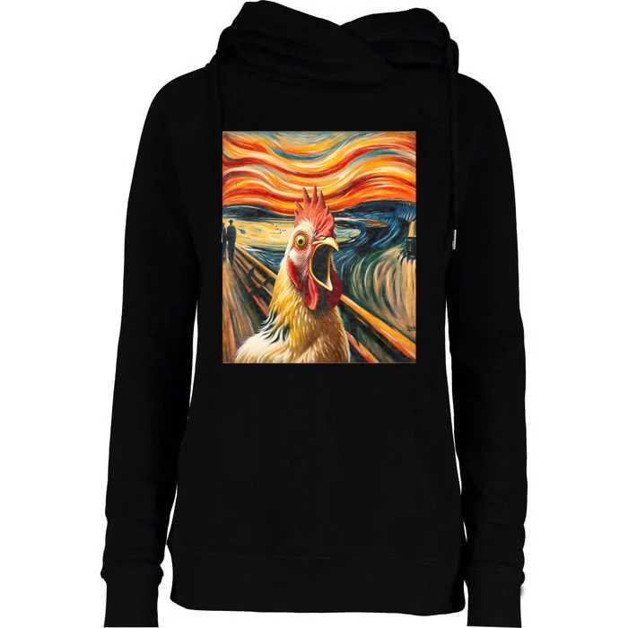 Expressionist Scream Chicken Lovers | Artistic Chicken Womens Funnel Neck Pullover Hood